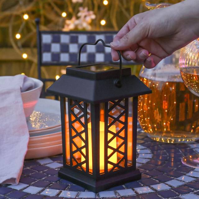 17.5cm Solar Power Flickering Flameless LED Candle Lantern | Hanging Garden Outdoor Patio