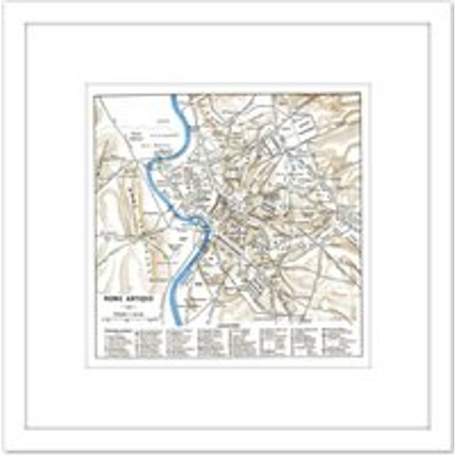 Map Antique Historic 1870 Ancient Rome City Plan Replica 8X8 Inch Square Wooden Framed Wall Art Print Picture with Mount - White - One Size