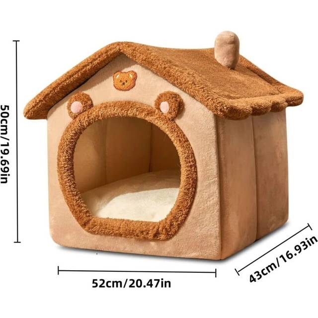 (style #1, Large) Teddy Bear Dog House / Cat Cave Bed - Cozy Indoor Pet Shelter - Soft, Easy Clean