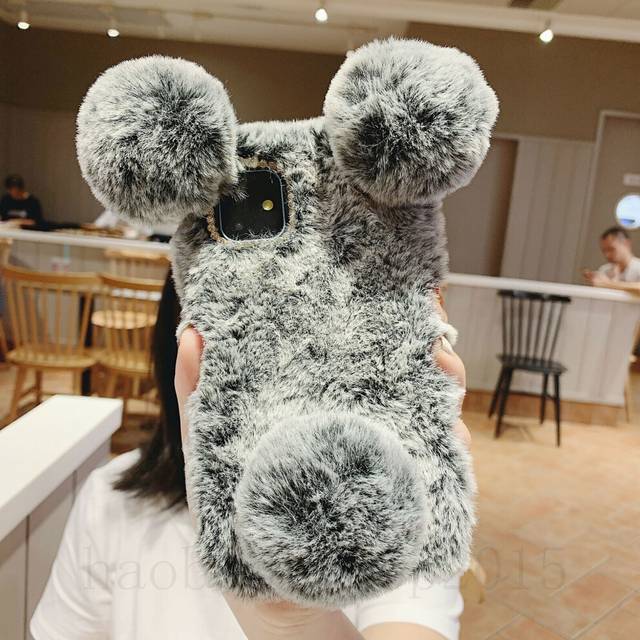 For Samsung Galaxy Z Fold 5 5G, Bunny Rabbit Fur Plush Fuzzy Fluffy Cover Case-as the picture-