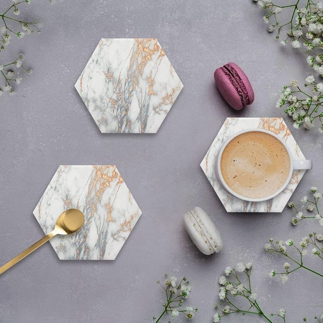 Coasters for Drinks Absorbent,Drink Wooden Table with Metal Holder,Rustic Home Decor Living Room Bar