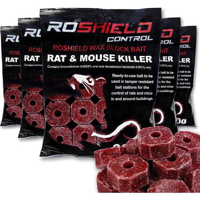 1.5kg Roshield Wax Block Bait for Rat & Mouse Killer Control (300g x 5 Packs)