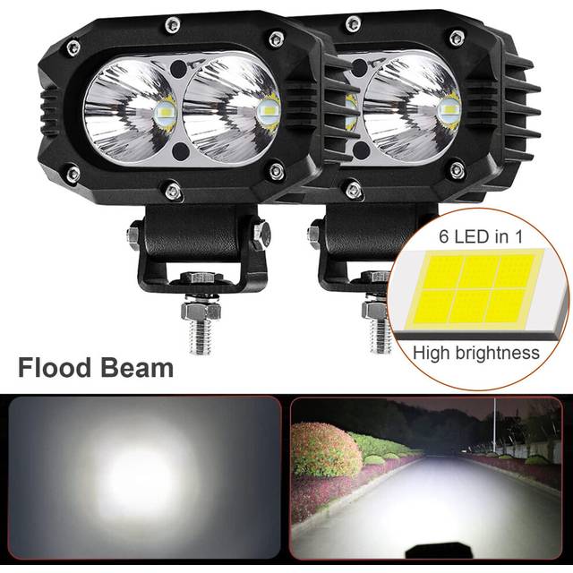 (White Flood x 2pcs) 4 Inch LED Pods Light Spot Flood Beam 9V-30V Waterproof Led Work Fog Driving