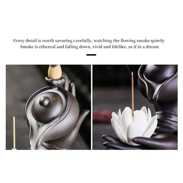 Buddha Hand Backflow Incense Burner Lotus Vintage Lucky Church Holder Charcoal A
