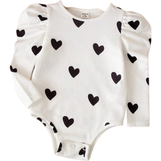 SHEIN LMoss Newborn Baby Girl Cute Ivory Heart Pattern Knitted Long Sleeve Snap-Up Romper, Autumn & Winter