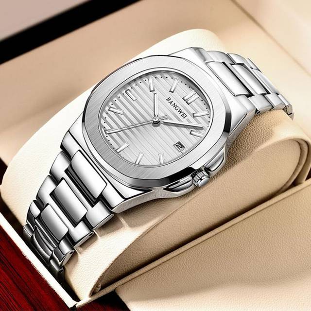(silver,white) Lige New Men Watch Fashion Casual Square Stainless Steel Quartz Watch Sport Waterproof Watch Night Glow Automatic Date Watch Women Watc