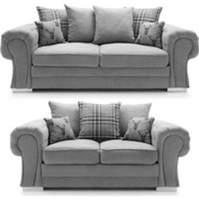 Milan Fabric Sofa Suite 3 and 2 Seater Sofa Set Scatter Back - Grey - One Size