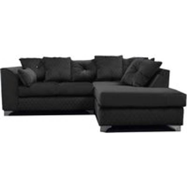 Victoria Soft Plush Velvet 3 to 4 Seater L Shaped Corner Sofa Right Hand Facing - Scatter Back - Black - One Size