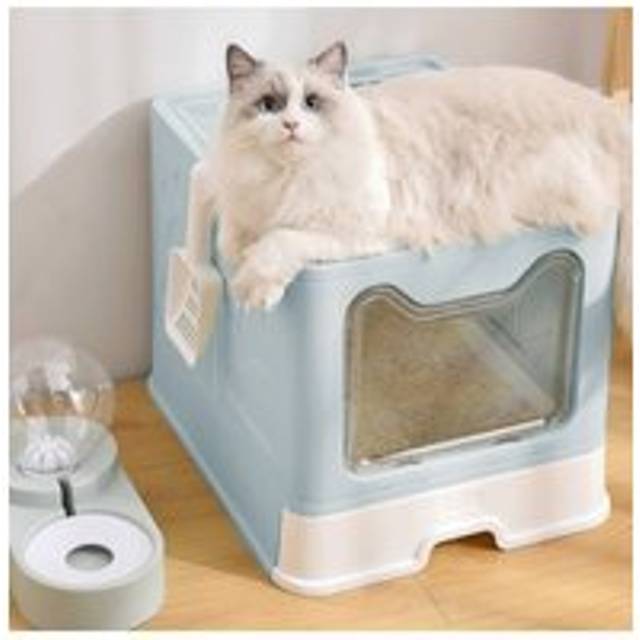 Top Exit Plastic Folding Cat Litter Box - Blue - One Size