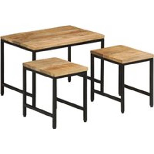Nesting Coffee Tables 3 pcs Solid Rough Mango Wood and Iron - Brown - One Size