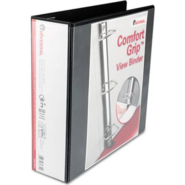 Universal  Comfort Grip Deluxe Plus D-Ring View Binder  3&apos;&apos; Capacity  Black