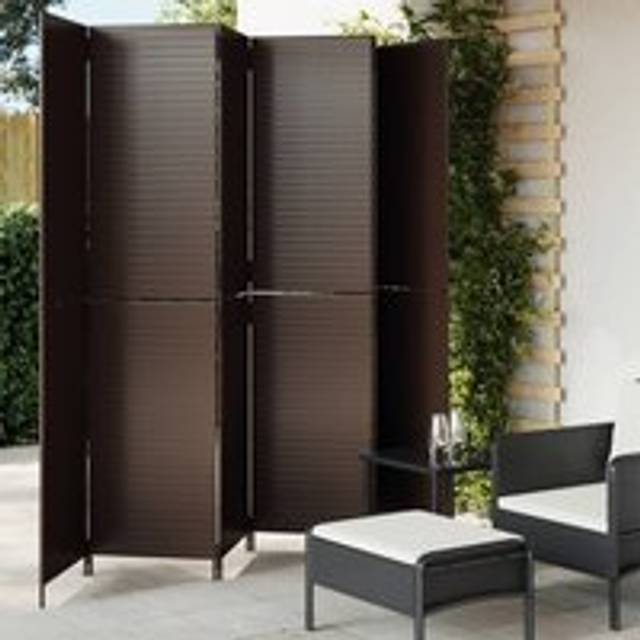 Room Divider 6 Panels Brown Poly Rattan - One Size