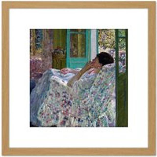 Frieseke Afternoon Yellow Room 1910 Painting 8X8 Inch Square Wooden Framed Wall Art Print Picture with Mount - Tan - One Size