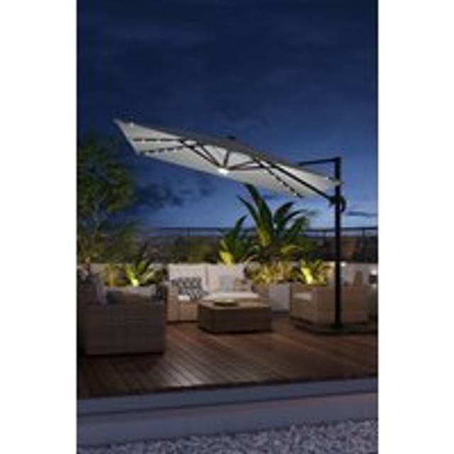 Outdoor Square Cantilever Parasol with Solar Lights & HDPE Base - Light Grey - One Size