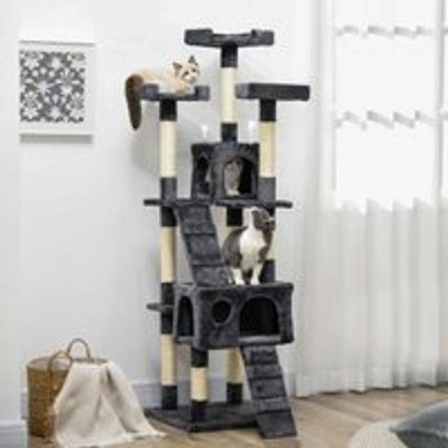 PawHut Cat Tree Scratcher Activity Centre, Condo Scratching Post Toy Bed