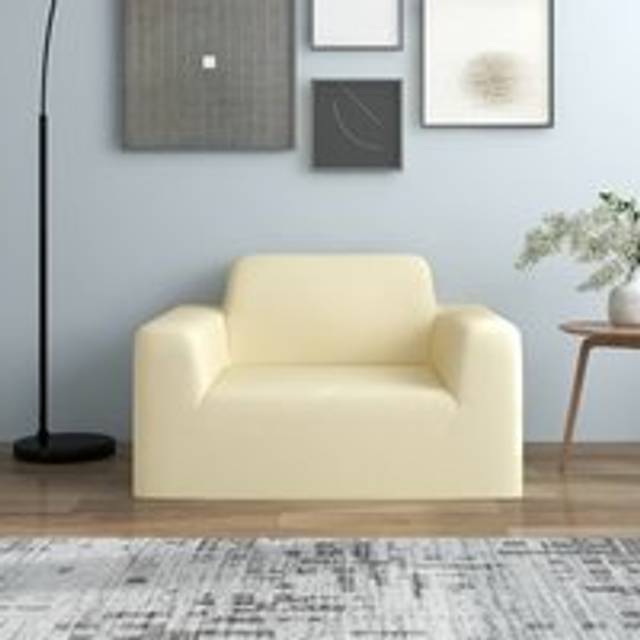 Stretch Couch Slipcover Cream Polyester Jersey - One Size