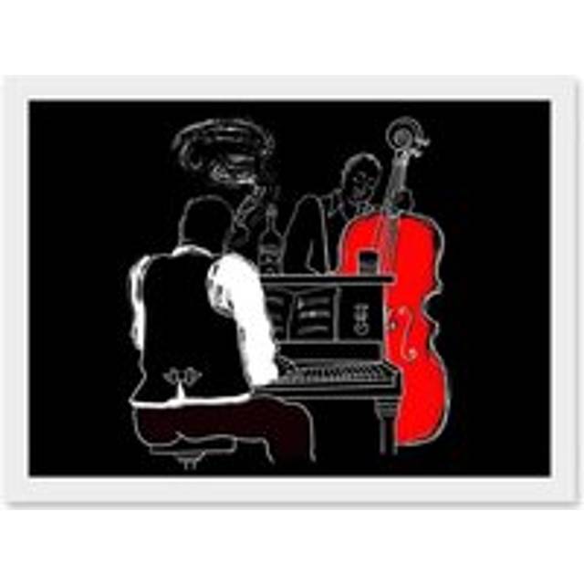 Musicians Jazz Piano Illustration Red Bass Bar Music Artwork Framed Wall Art Print A4 - White - One Size