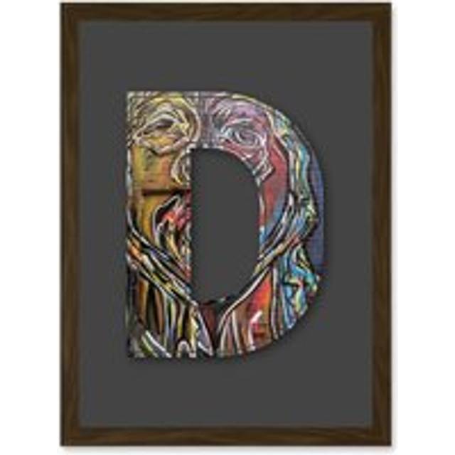 Letter D Multicoloured Face Wall Decorative Graffiti Mural Alphabet Initial Stencil Artwork Framed Wall Art Print A4 - Brown - One Size