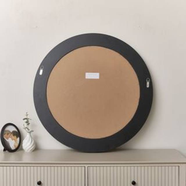 Large Round Rustic Wooden Wall Mirror 80cm x 80cm Material: Mirrors