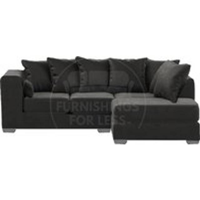Ella Boxed Arm Plush Velvet 3 to 4 Seater L Shaped Corner Sofa Gold Right Hand Facing - Black - One Size
