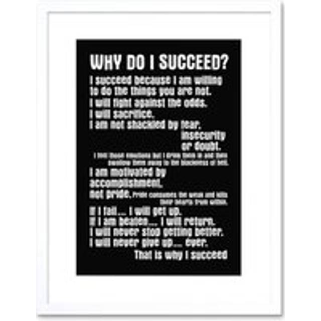 Wall Art Print Sports Motivational Succeed Black Framed - White - W7 inch x H9 inch