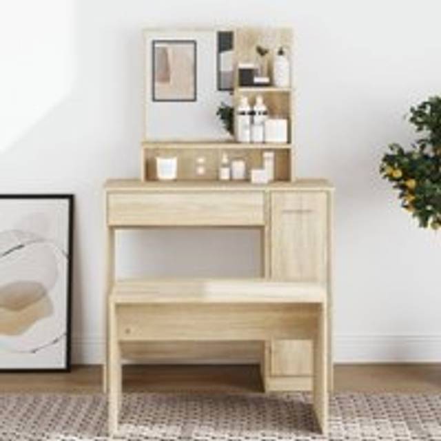 Dressing Table with Mirror Sonoma Oak 86.5x35x136 cm - Brown - One Size