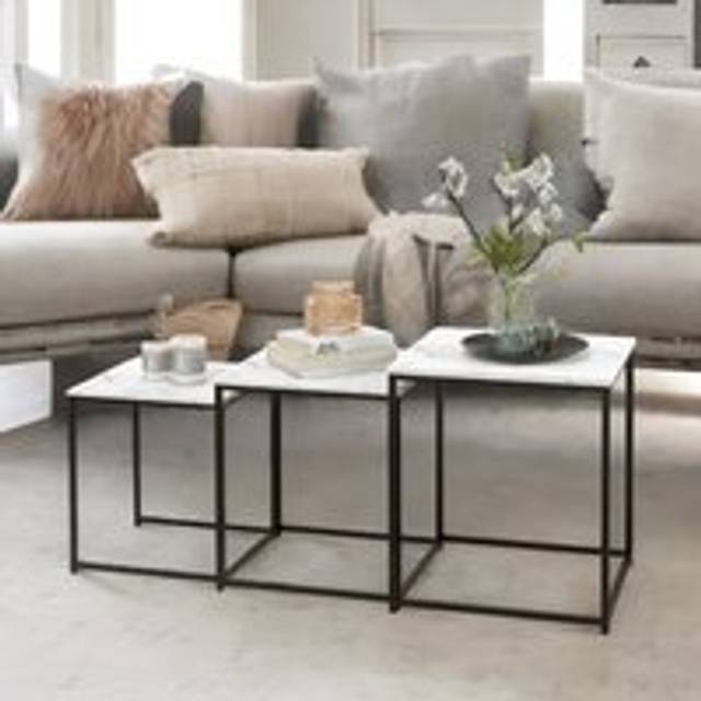 Rafaelo Mobilia Set Of 3 Square Nesting Tables Marble Effect White One Size