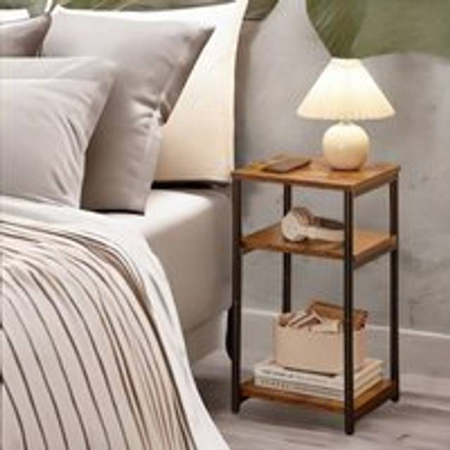 3 Tier Square Side Table With Steel Frame - Brown - One Size