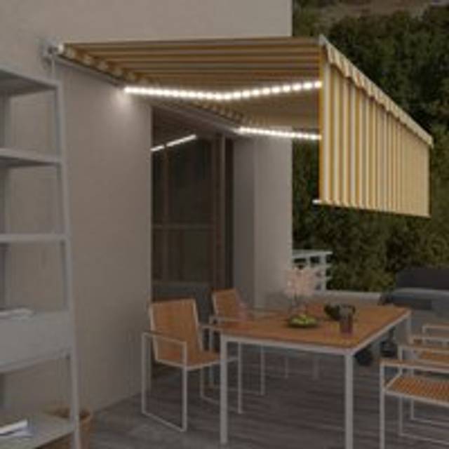 Manual Retractable Awning with Blind&LED 5x3m Yellow&White - One Size