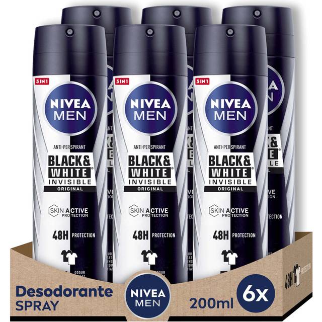 Black & White Invisible Original Spray 72h (6 x 200 ml), Men's Care Stain Deodorant