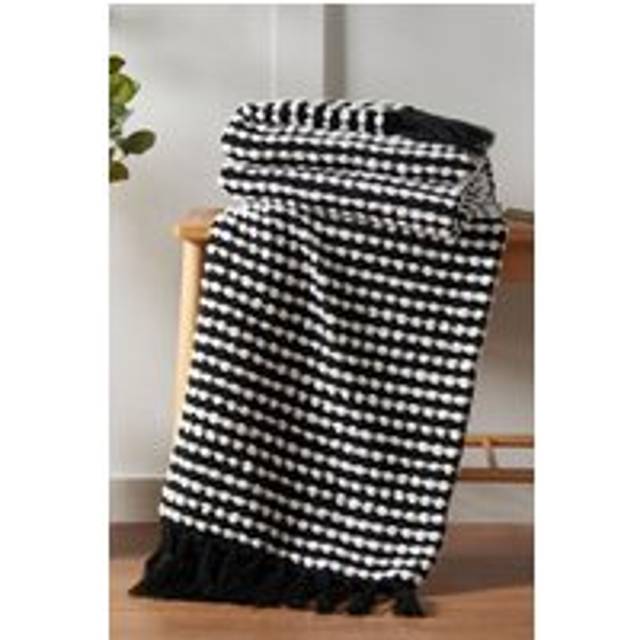 'Stab Stitch' Blanket Throw - Black - 125cm x 150cm