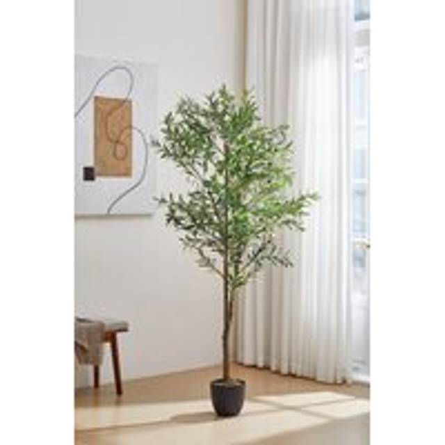 2.1m H Artificial Two Branches Olive Tree Decorative Plant - Green - One Size