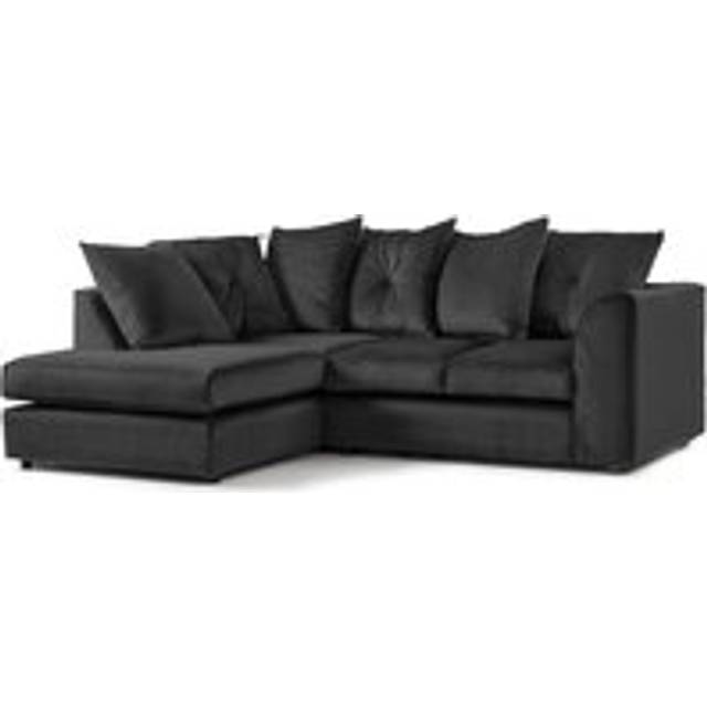 Fernando Soft Plush Velvet 3 to 4 Seater L Shaped Corner Sofa Left Hand Facing - Scatter Back - Black - One Size