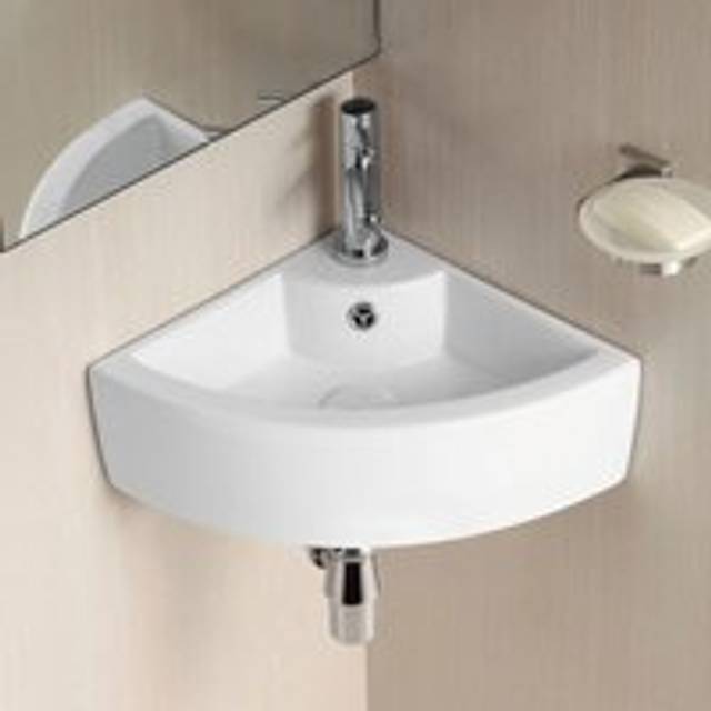 465 x 325mm Cloakroom Small Quarter Circle Corner Wall Hung Basin Sink and Wall Fixings - White - One Size