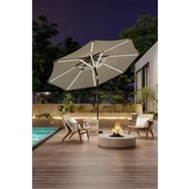 Outdoor Large Patio Umbrella Solar Powered LED Parasol - Beige - One Size