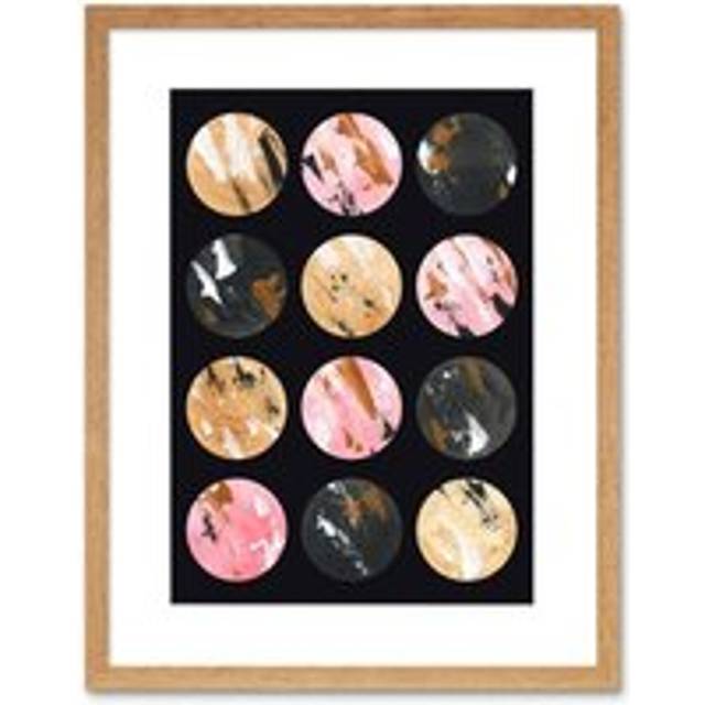 Wall Art Print Abstract Painted Circles Artwork Framed 9X7 Inch - Beige - W7 inch x H9 inch
