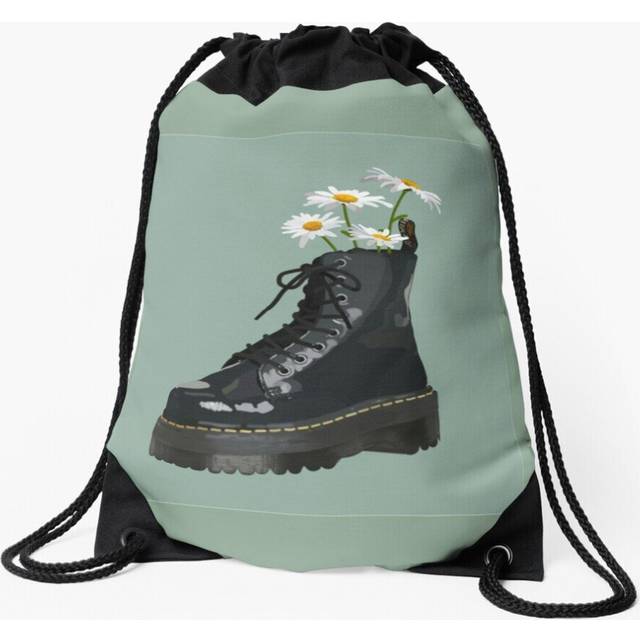 Drawstring Bag Dr. Martens boot with flowers   Sport Gym Shoe Backpack