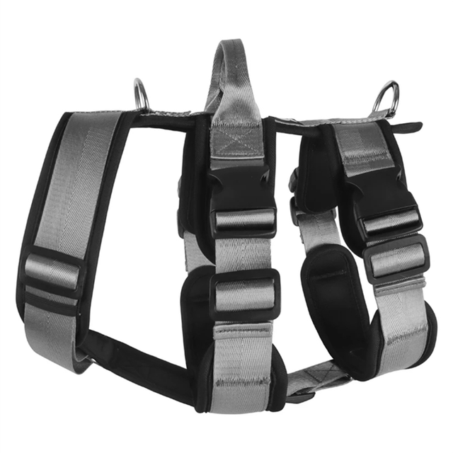 Explosionproof Big Dogs Harness with Handle for Large Dog, Grey, L