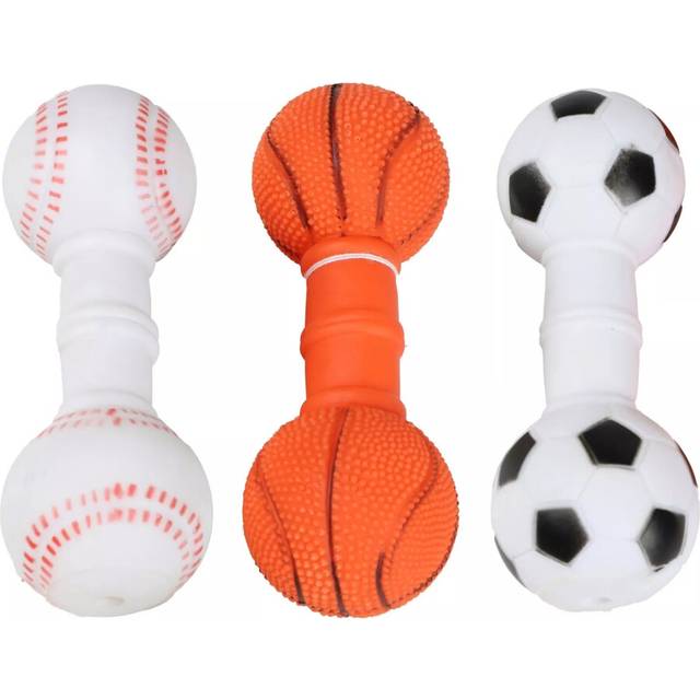 (3 x Sports Dumbbell) Dog Toys Chew Ball Novelty Toy Squeakers Pet Puppy Teething Training Play Bundle