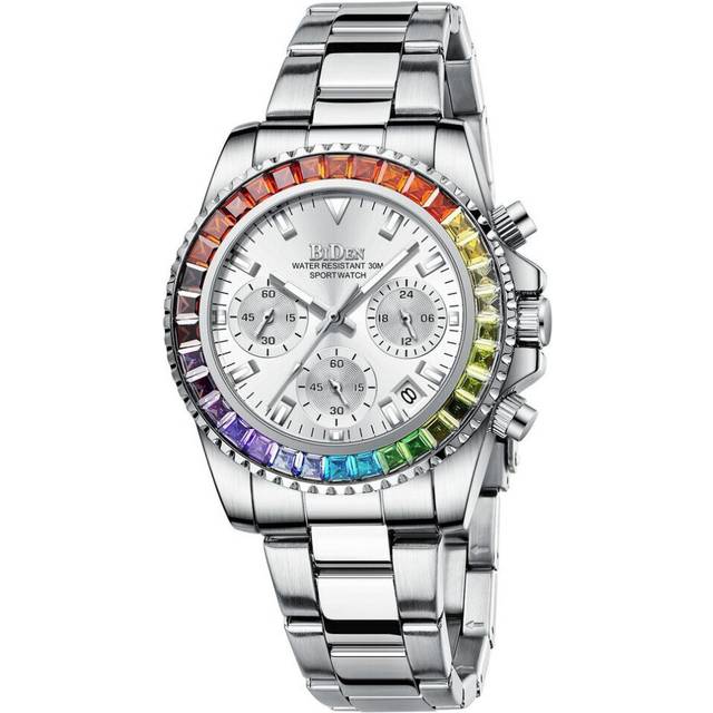 (silver) Biden Women&apos;s Fashionable Diamond Business Multifunctional Quartz Waterproof Watch