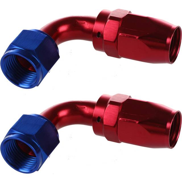 2X AN10/90 degree Swivel Oil Fuel Hose End Fitting Adapter Aluminum Red + Blue