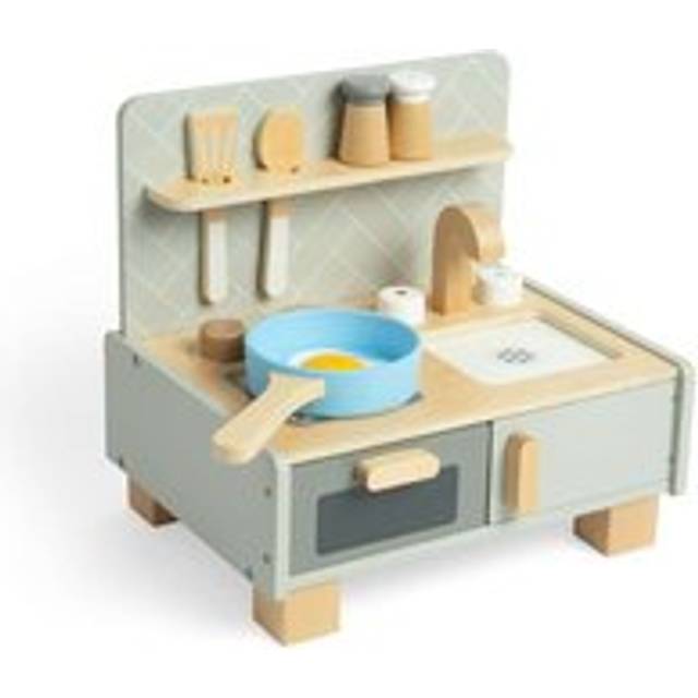 Bigjigs Toys Tabletop Kitchen - 7pc Wooden Kitchen Playset For Kids, Multi
