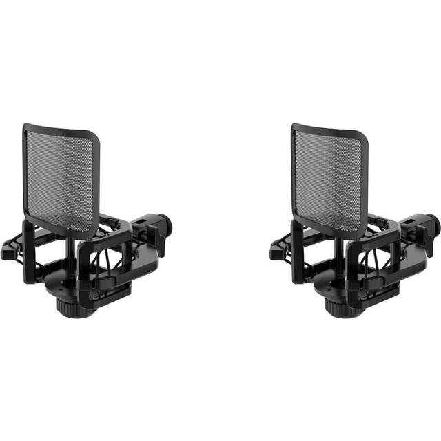 2X Microphone Shock Mount with Filter Windscreen Reduce Noise Anti Vibration Screen Stable Easy Install,Black
