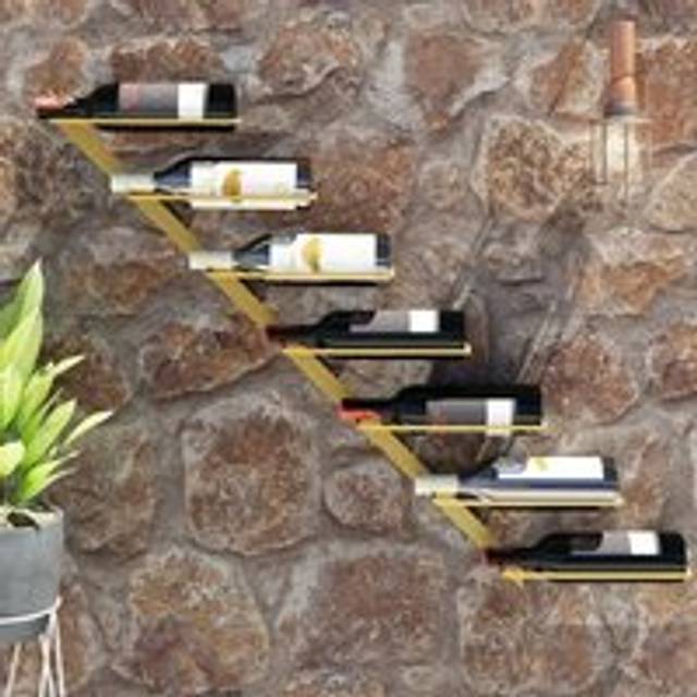 Wall-mounted Wine Rack for 7 Bottles Gold Metal - One Size