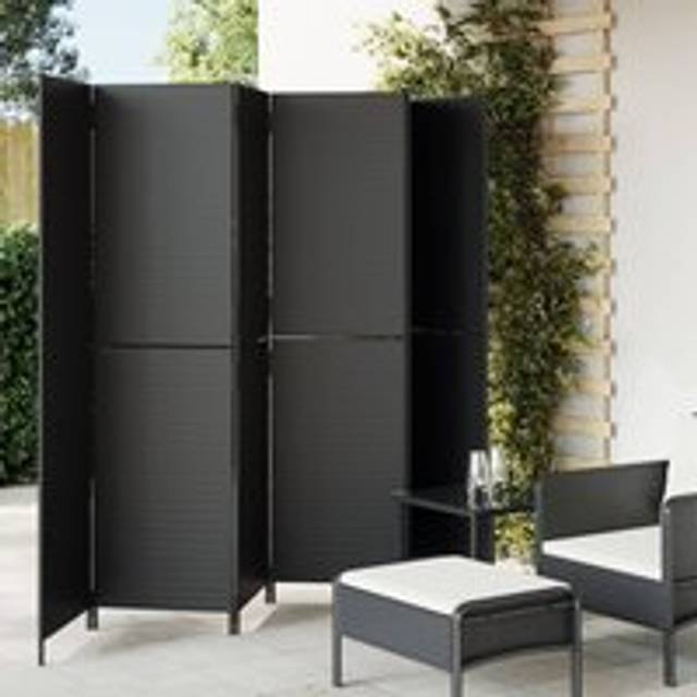 Room Divider 6 Panels Black Poly Rattan - One Size