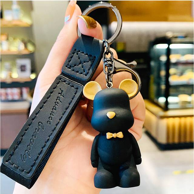 (Black Bear) Resin Stylish Bowtie Bear Keychain Adorable Car Accessory In Multiple Colors