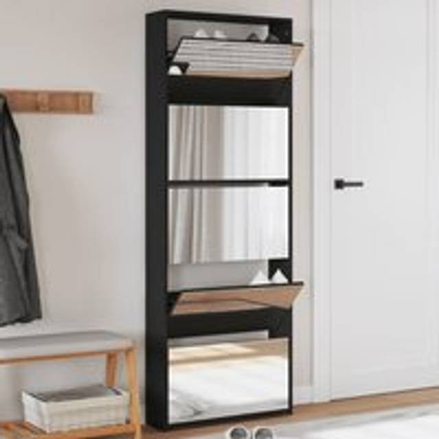Shoe Cabinet with Mirror 5-Layer Black 63x17x169.5 cm - One Size