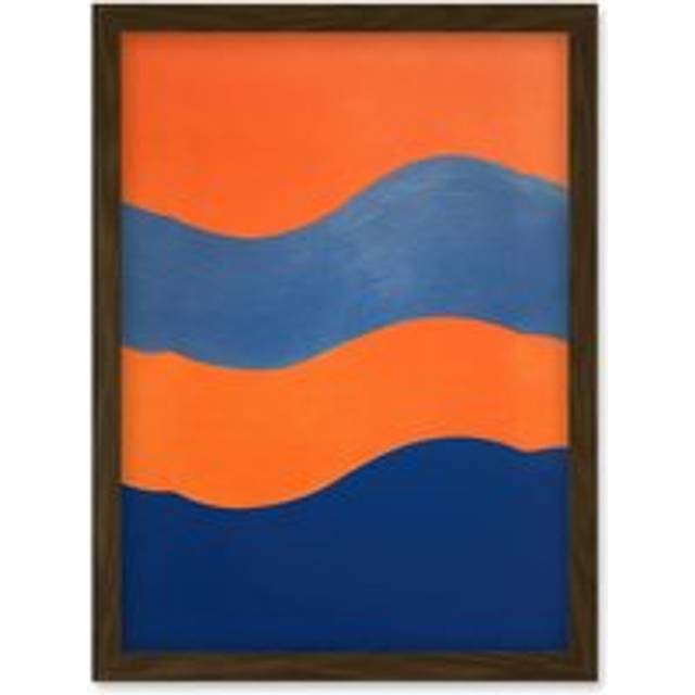 Wall Art Print Colours of the Mediterranean Oil Painting Cobalt Blue and Tangerine Orange Minimalist Artwork Framed A4 - Brown - A4