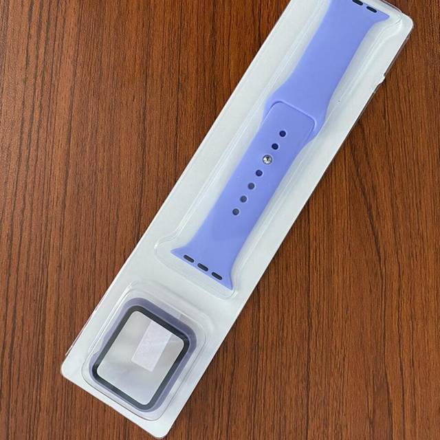 (Purple, 44MM) VAORLO Glass+Case+Strap Apple Watch Band and Protective Shell Silicone Protection iWath Watch Band Case 2 in 1 For iWatch 23456