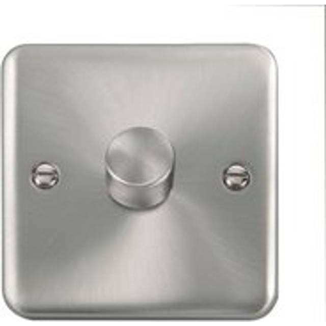 Curved Satin Chrome 1 Gang 2 Way LED 100W Trailing Edge Dimmer Light Switch - Silver - One Size